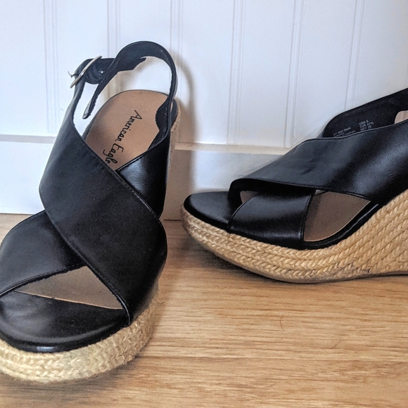 American Eagle Outfitters | Shoes | Black American Eagle Cork Wedges  Sandals Heels | Poshmark